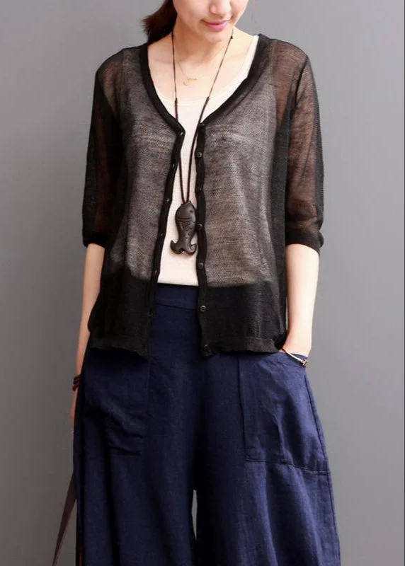 Black linen coat women summer cardigan