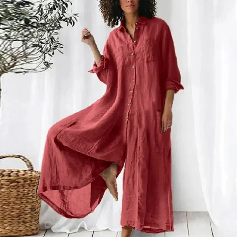 Women Loose Cotton Linen Jumpsuit 37783