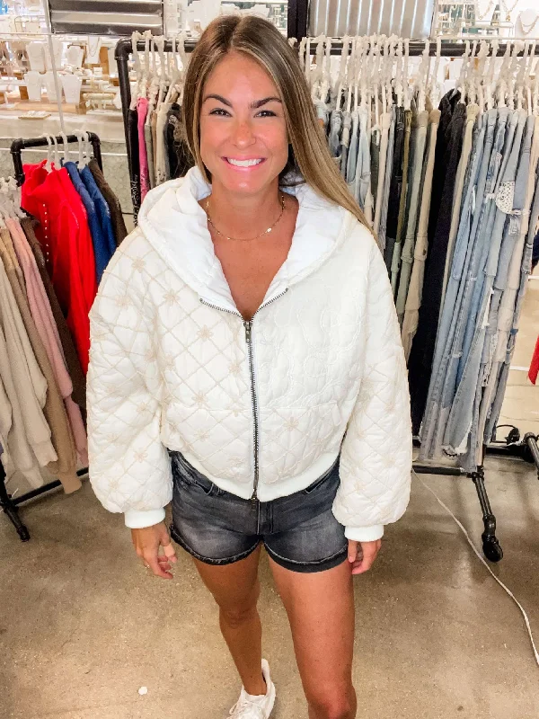 Floral Embroidery Puff Jacket (S-L)