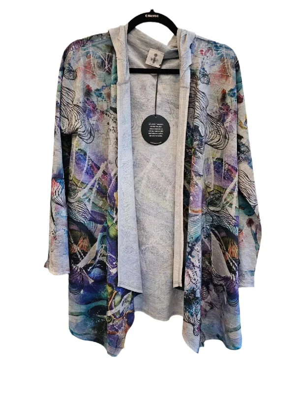 Women's Hooded Cardigan - Purple Blue Abstract Print
