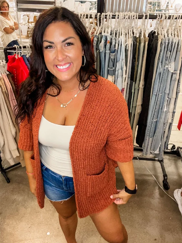 Solid Knit Cardigan in Brick (S-L)