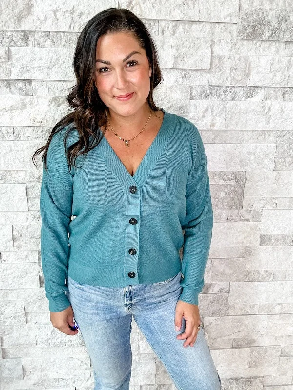 Light Up My Life Cardigan in Dusty Teal (S-XL)