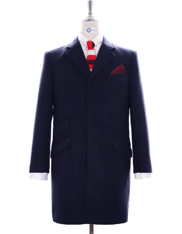 100% Wool Navy Blue Vintage Womens Long Overcoat