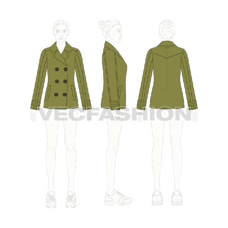 Women's Olive Green Pea Coat