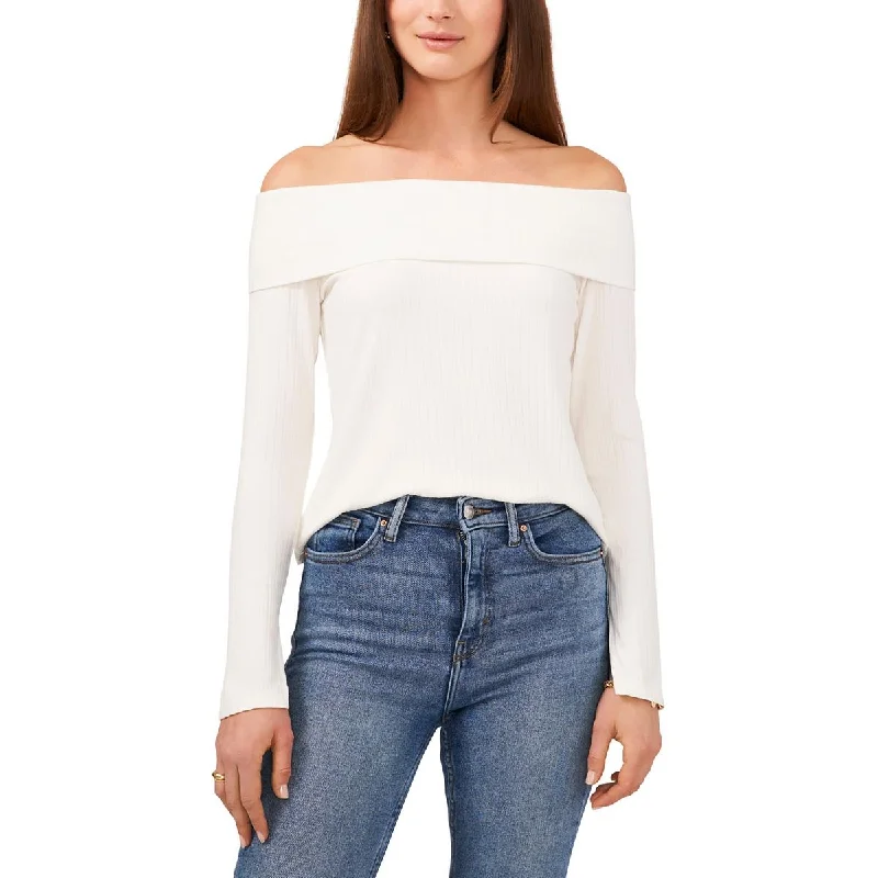 1.State Womens Ribbed Off-The-Shoulder Pullover Top