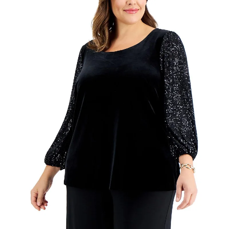 Alex Evenings Womens Plus Velvet Sequined Pullover Top