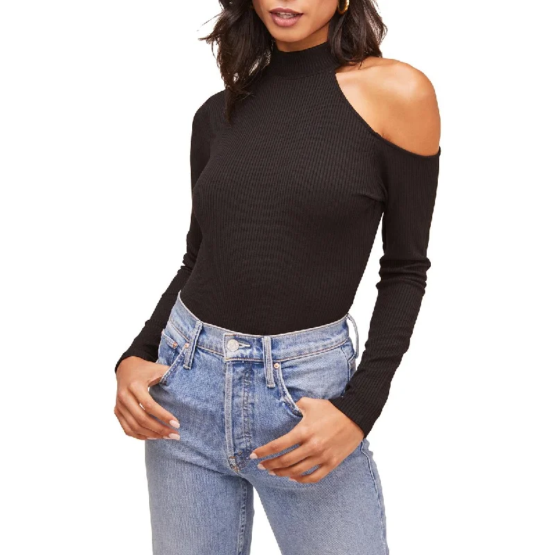 ASTR The Label Women's Ribbed Knit Cold Shoulder Long Sleeve Mock Neck Bodysuit