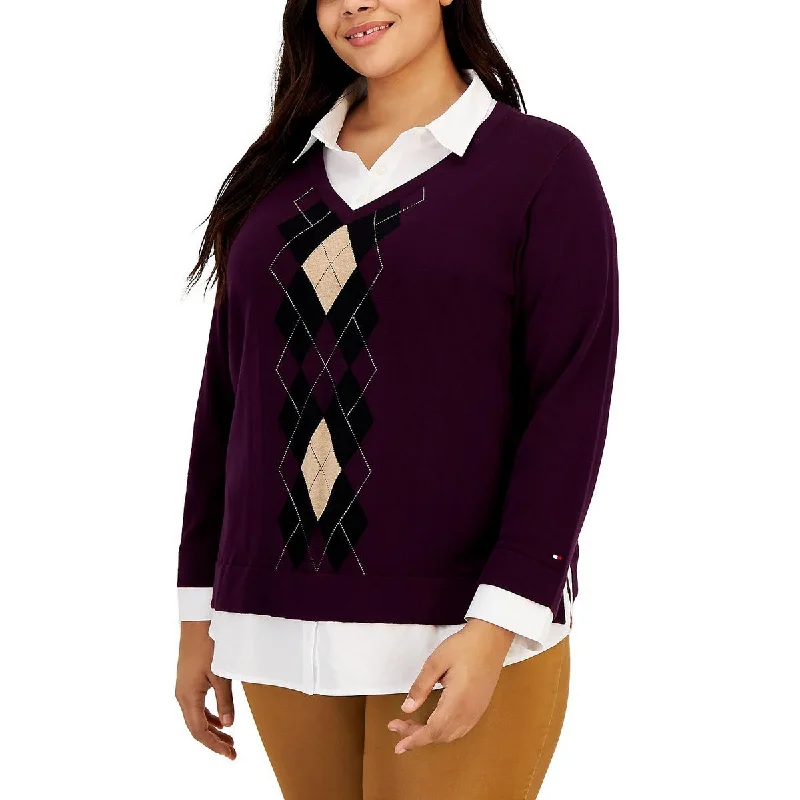 Tommy Hilfiger Womens Plus Cotton Printed Pullover Top