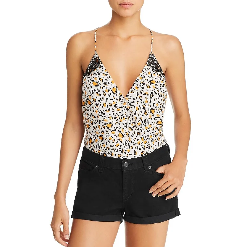 WAYF Womens Noel Animal Print Lace Trim Bodysuit