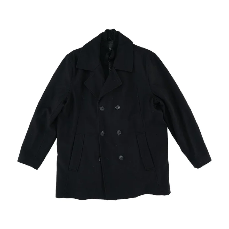 Black Solid Peacoat Coat