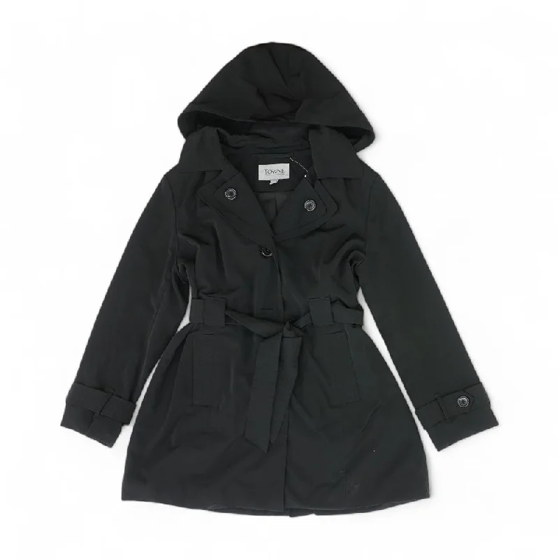 Black Solid Peacoat Coat
