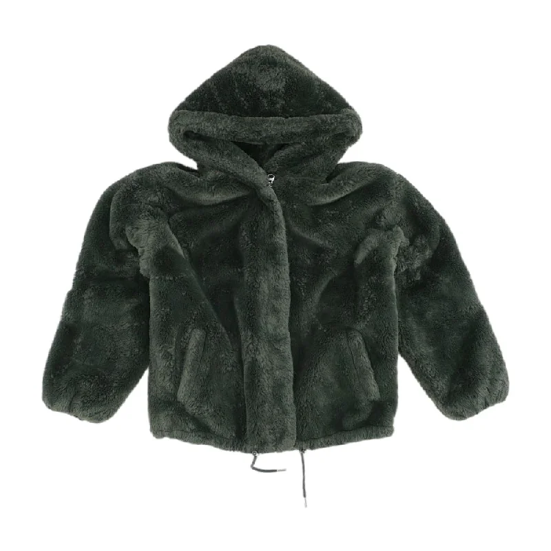 Green Solid Fur Coat