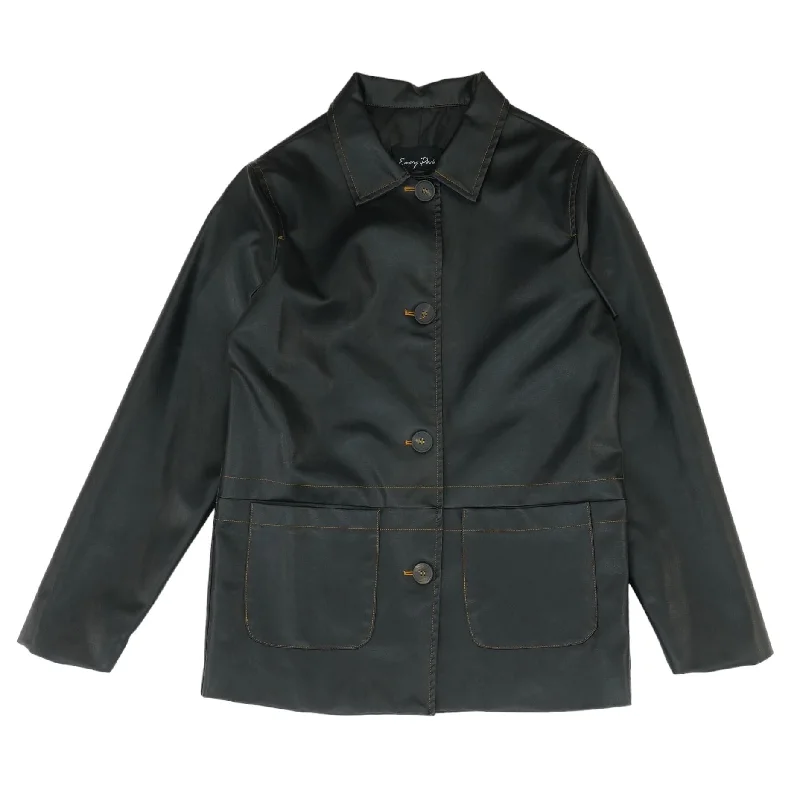 Black Solid Faux Leather Coat