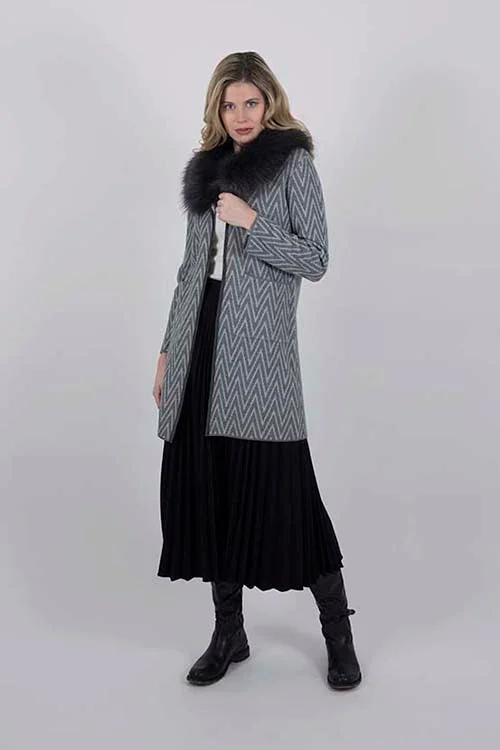 OST DUCHESS CHEVERON COAT REMOVABLE FAUZ COLLAR – DOUBLE SIDED
