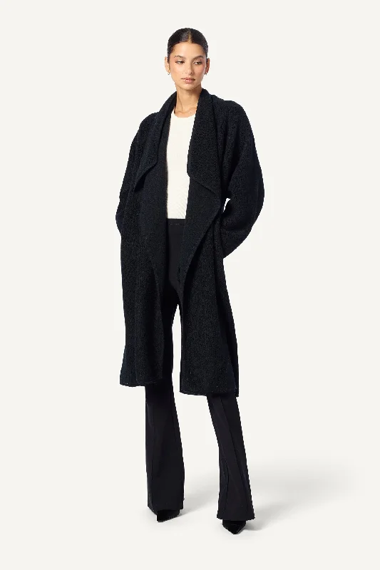 TAMARA CASHMERE DRAPED DUSTER COAT | BLACK