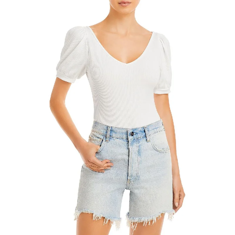 Aqua Womens Ribbed V-neck Bodysuit